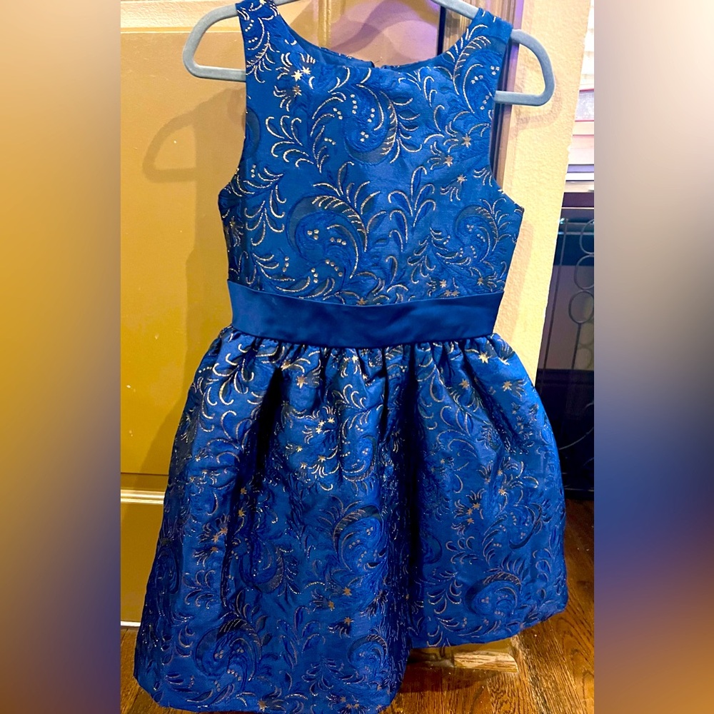 Badgley Mischka Girls Navy and Gold Beautiful Dress, worn once size 8